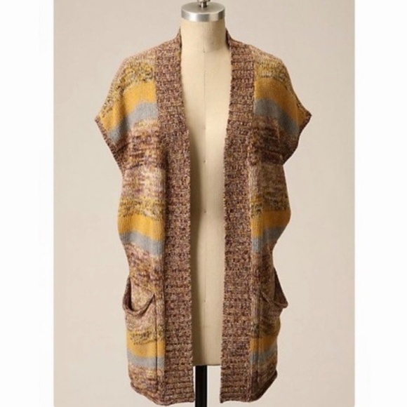 Anthropologie SPARROW Santa Monica Cardigan Sweater Marled Stripe Pockets Large - Picture 5 of 13